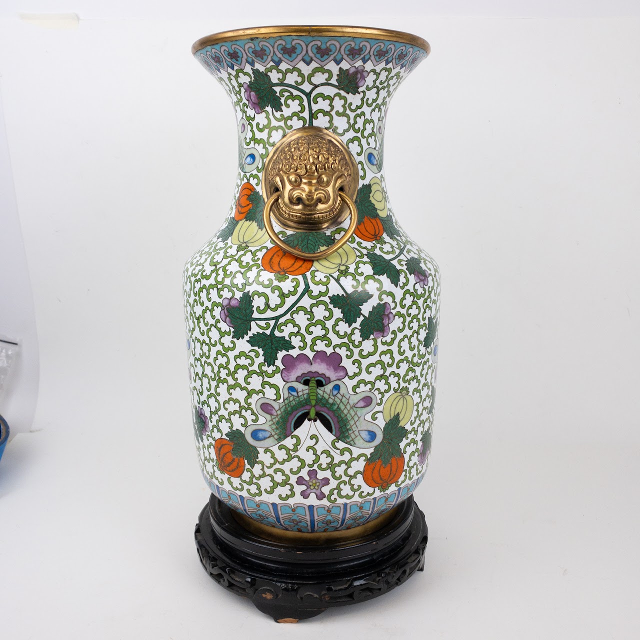 Chinese Cloisonné Large Lion Handled Vase