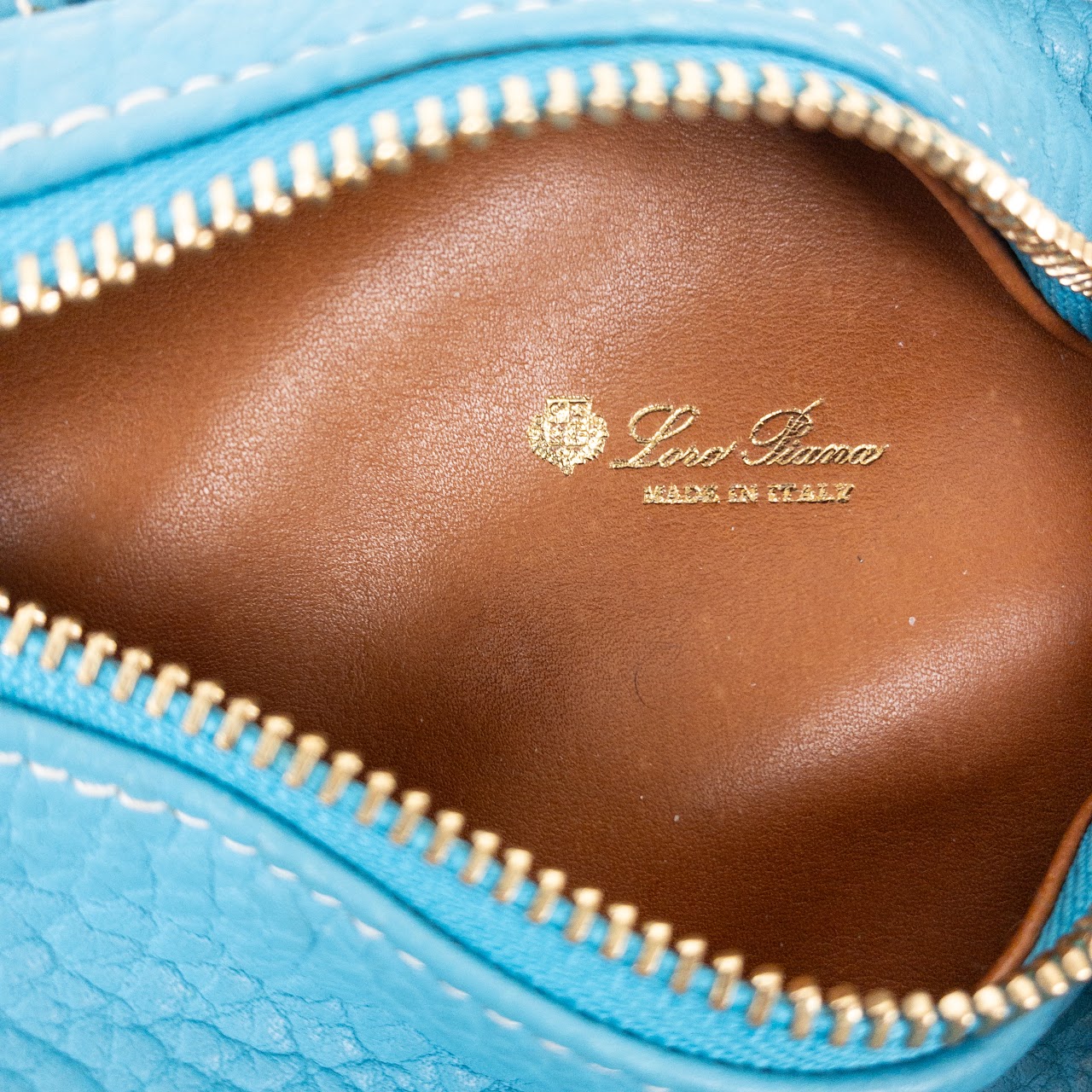 Loro Piana Turquoise Leather Zip Pouch