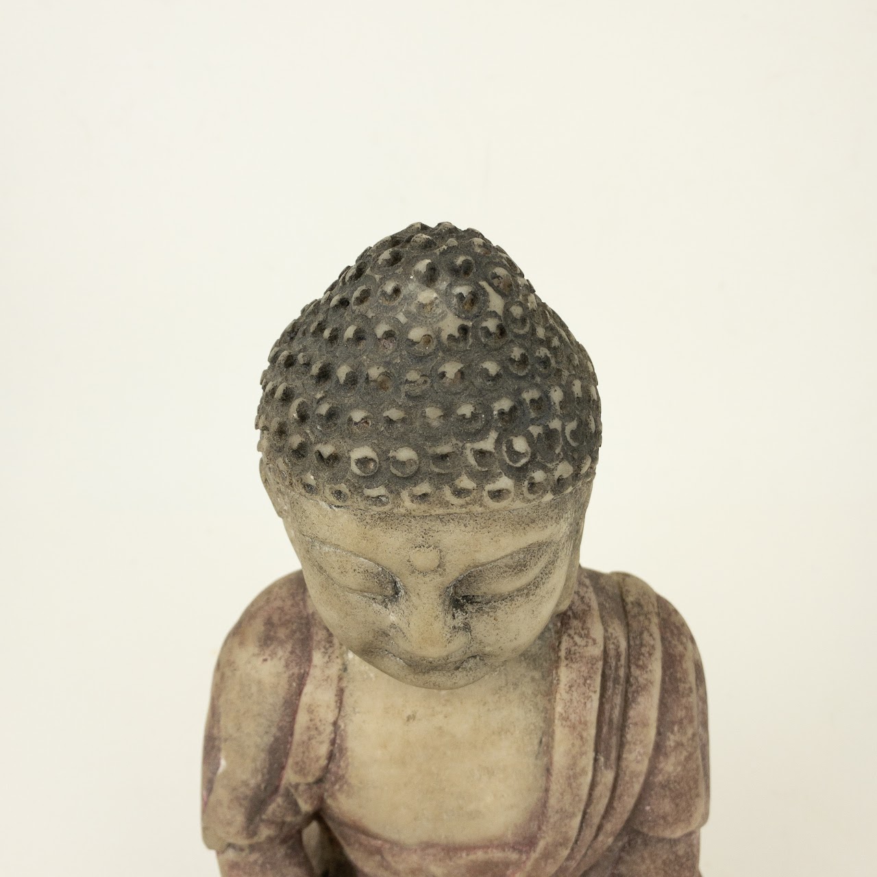 Polychrome Carved Marble Buddha Sculpture