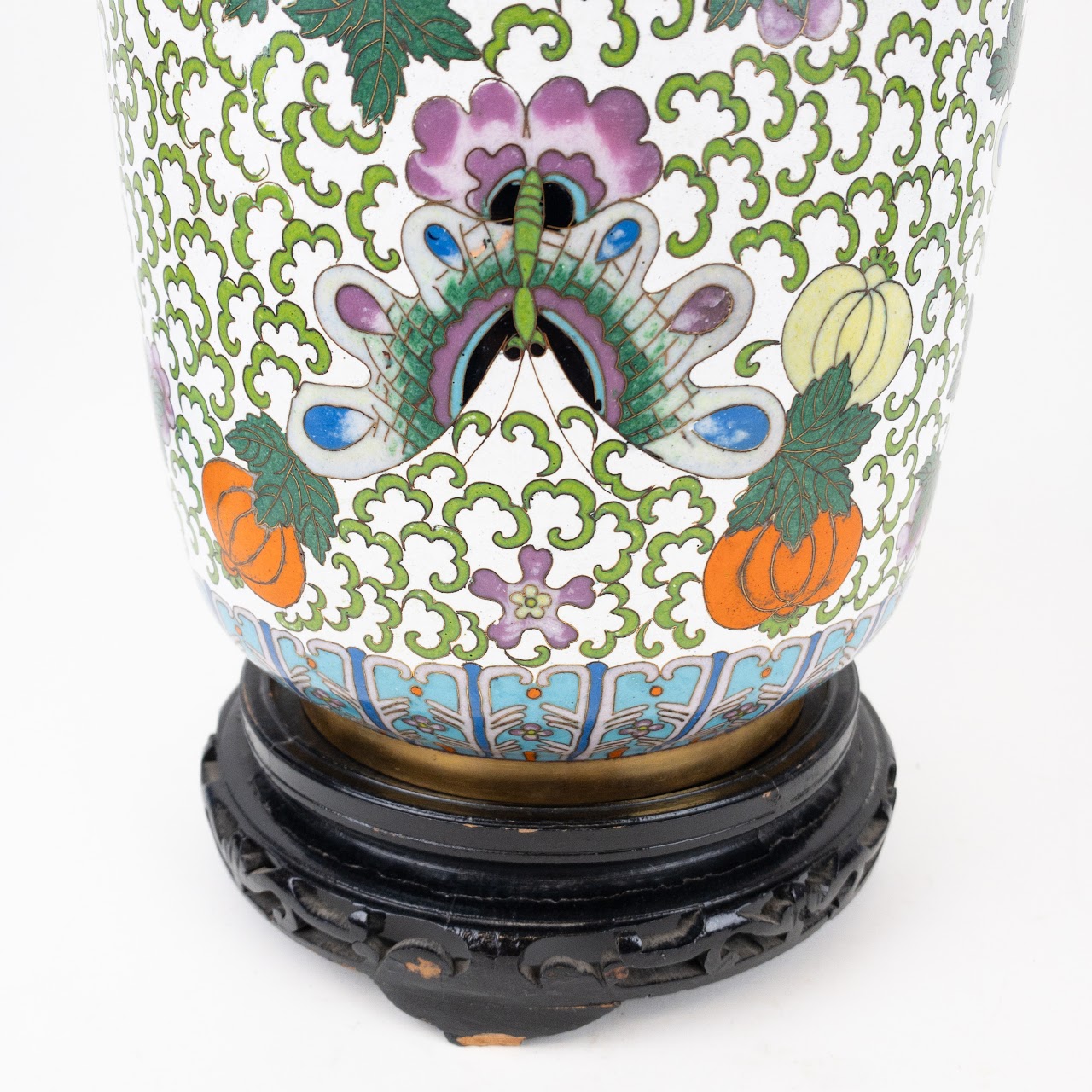 Chinese Cloisonné Large Lion Handled Vase