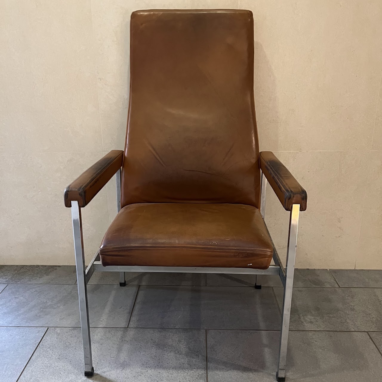 Fritz Hansen Danish Modern Leather and Steel High-Back Armchair