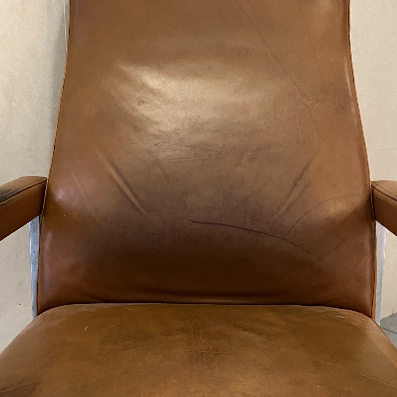 Fritz Hansen Danish Modern Leather and Steel High-Back Armchair