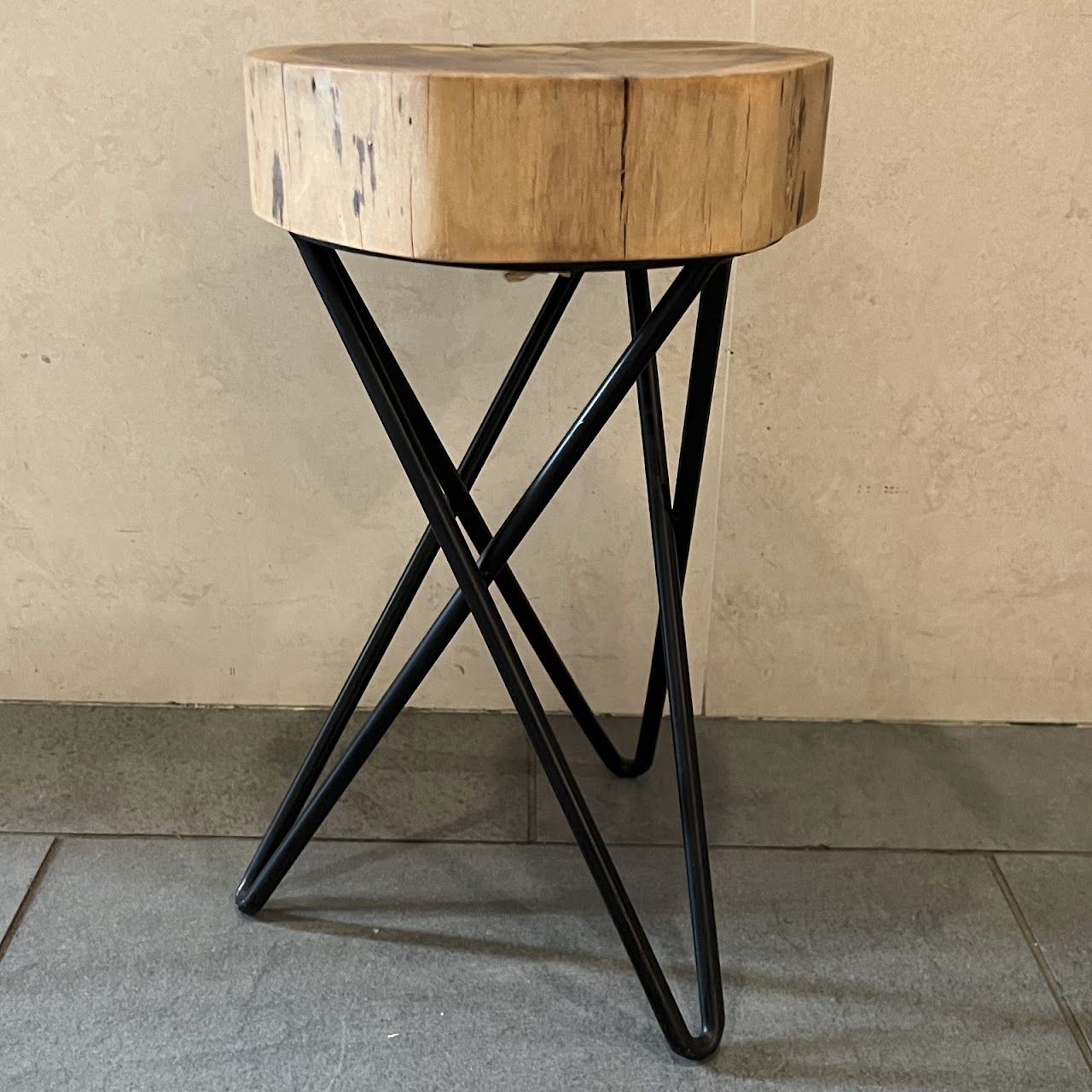 Acacia Wood Slab Top Hairpin Leg Accent Table