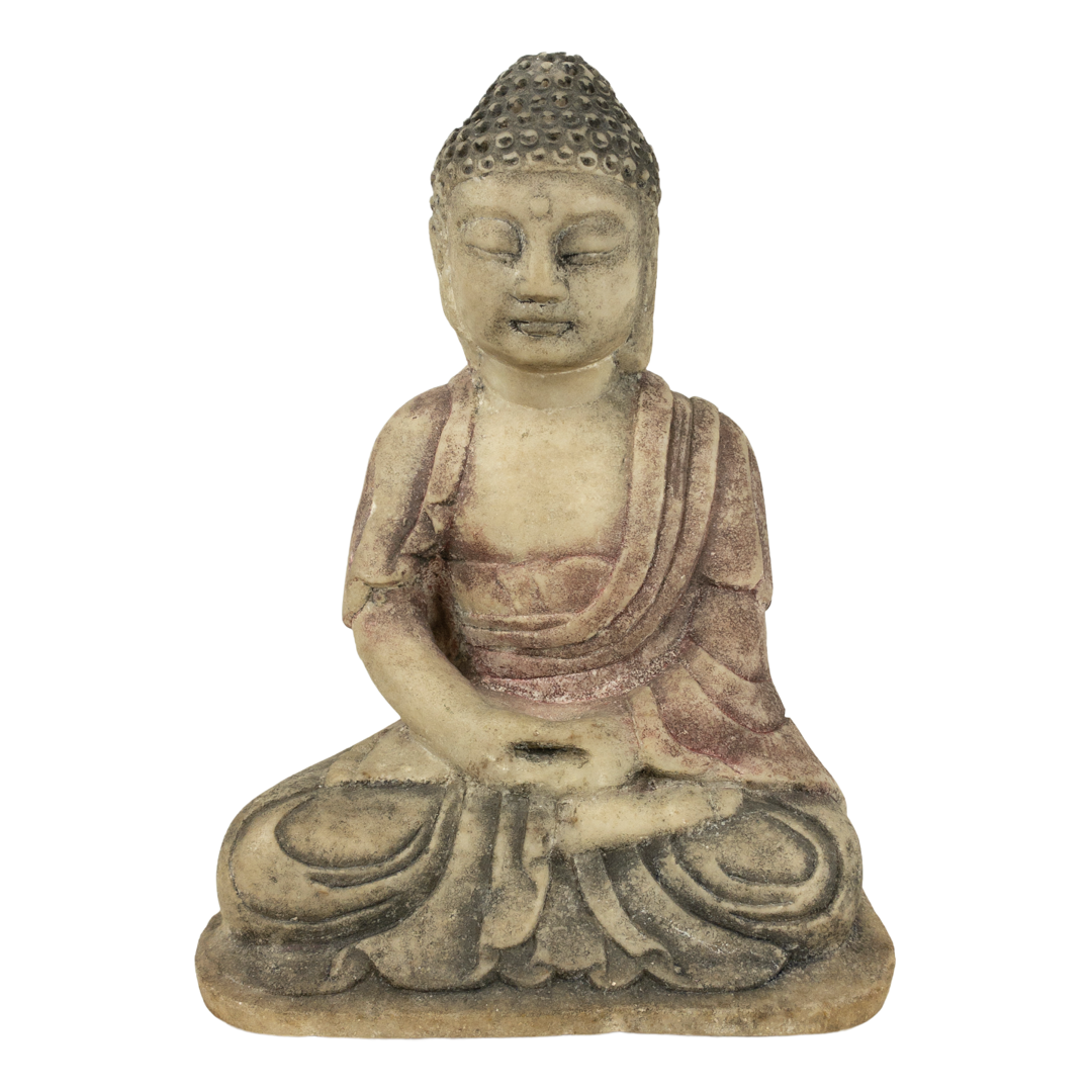 Polychrome Carved Marble Buddha Sculpture