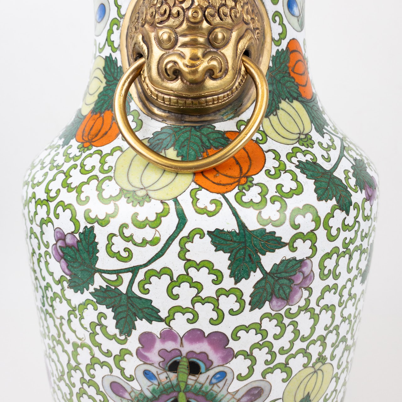 Chinese Cloisonné Large Lion Handled Vase