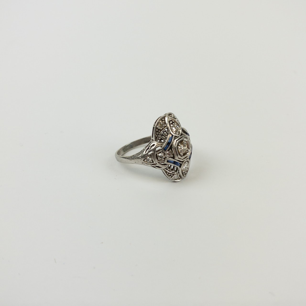 Deco Platinum and Diamond Filigree Ring