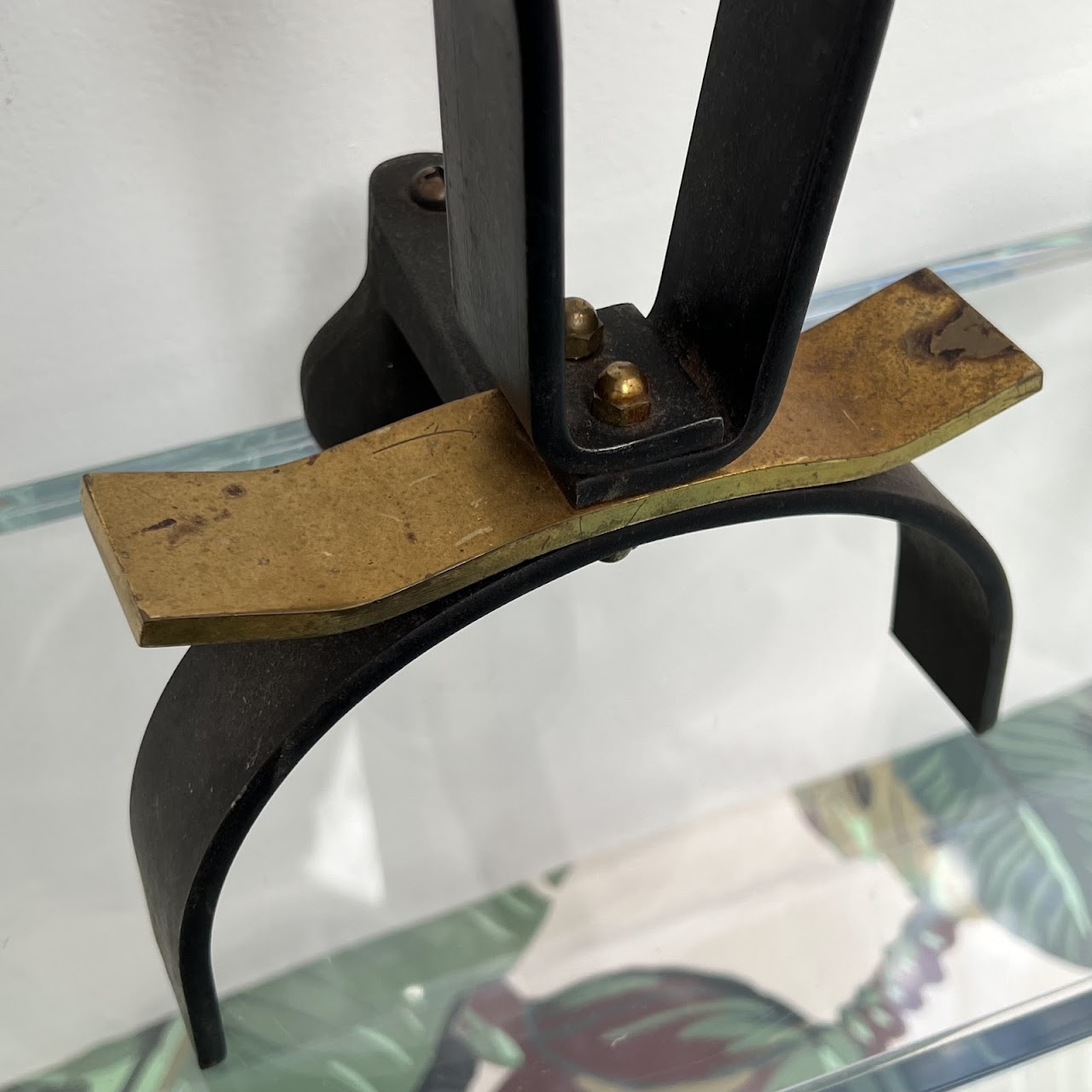 Donald Deskey Style Mid-Century Modern Iron and Brass Andiron Pair