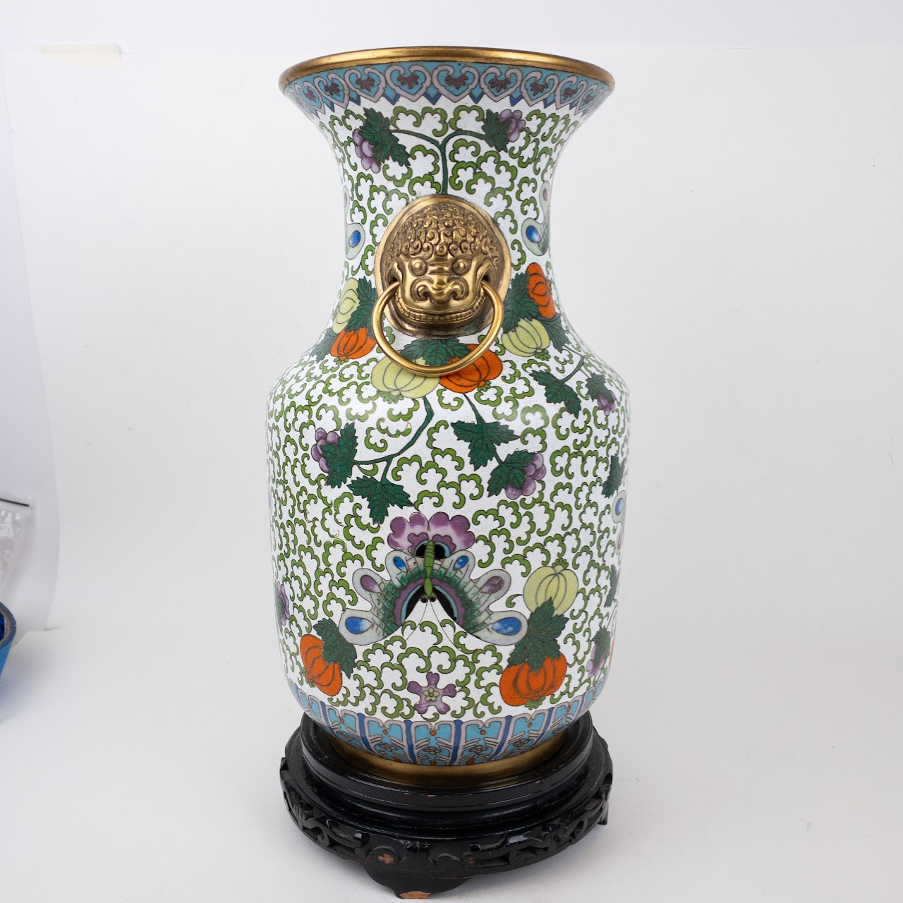 Chinese Cloisonné Large Lion Handled Vase