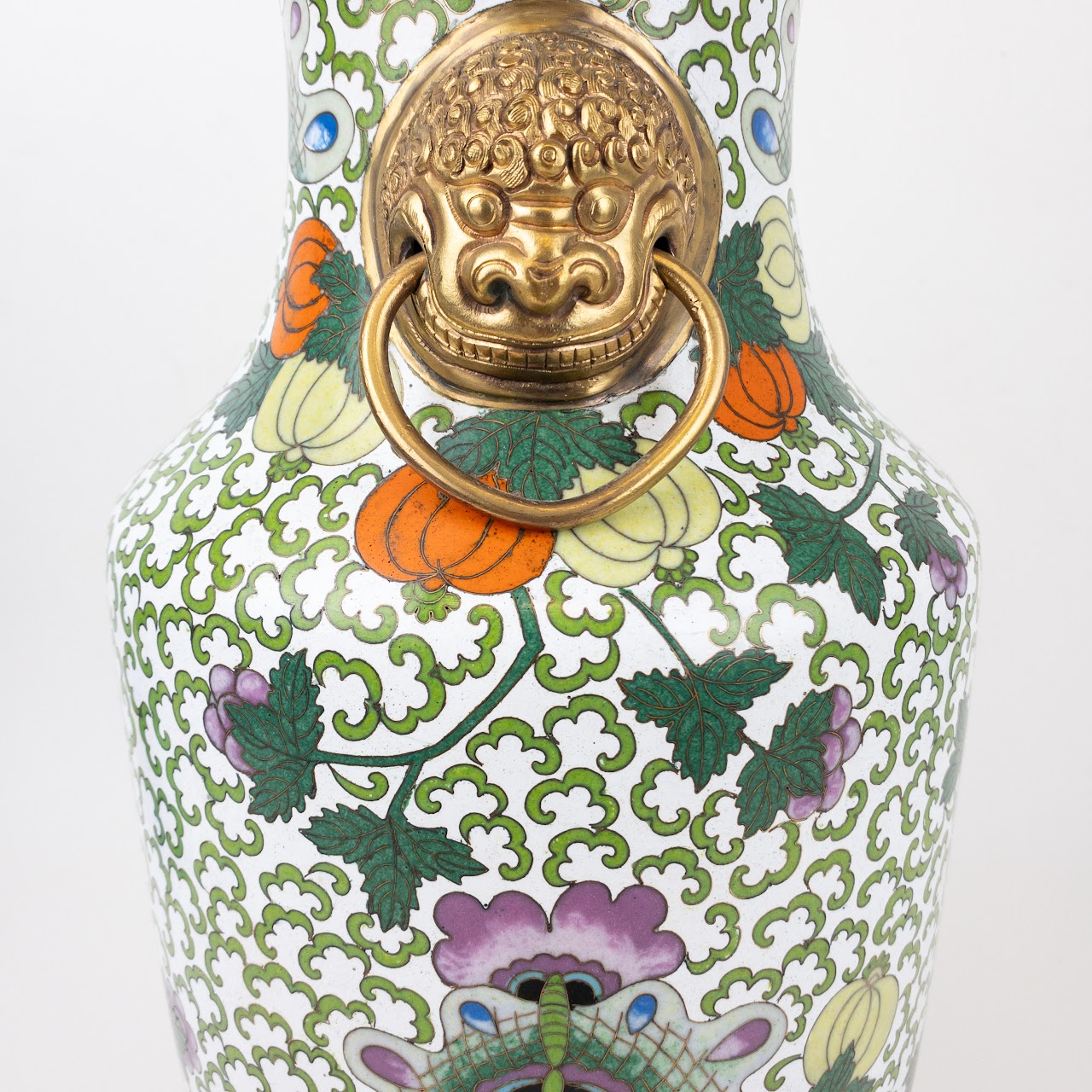 Chinese Cloisonné Large Lion Handled Vase