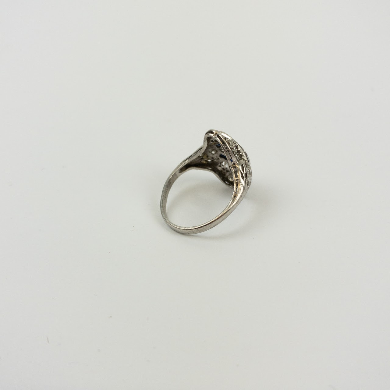 Deco Platinum and Diamond Filigree Ring