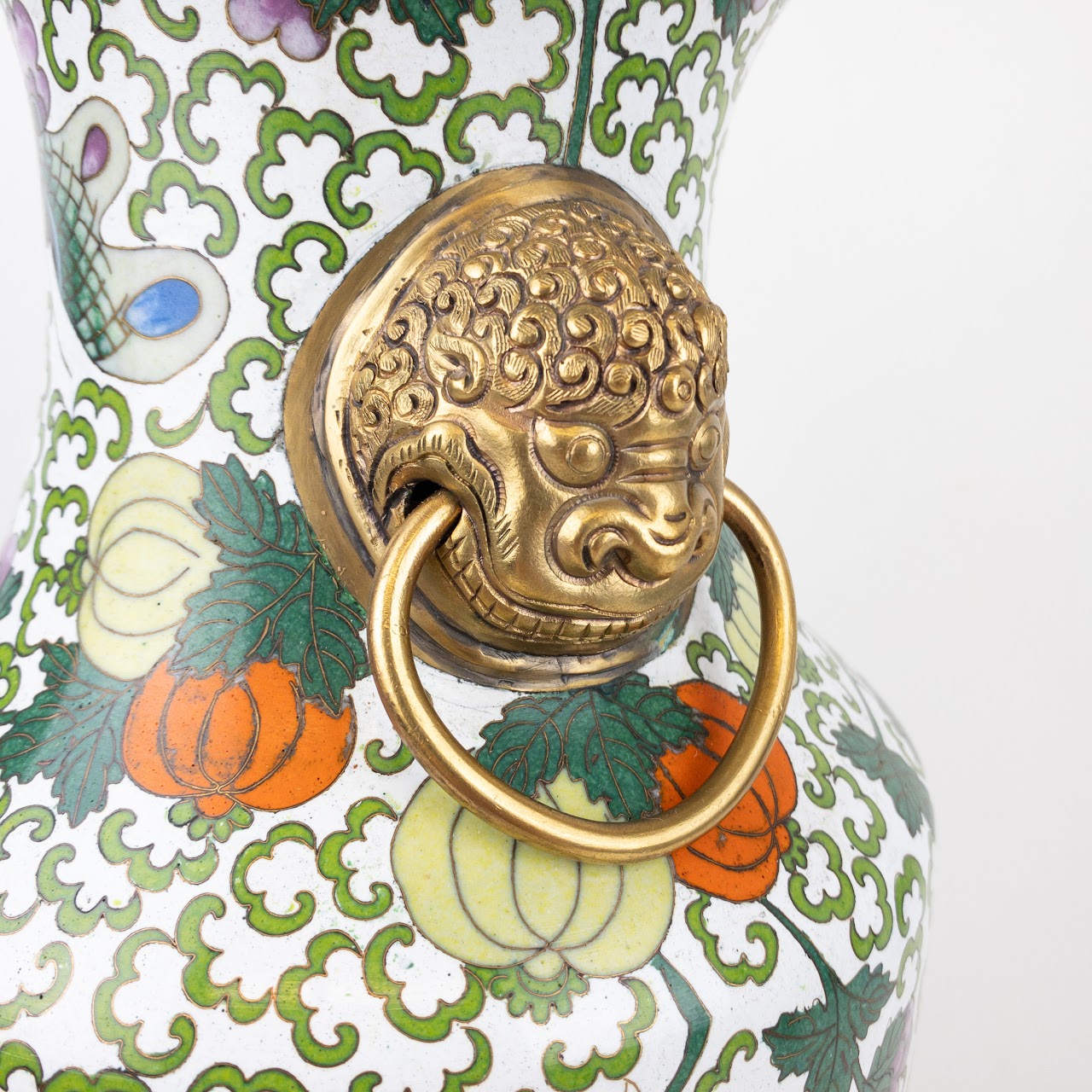 Chinese Cloisonné Large Lion Handled Vase