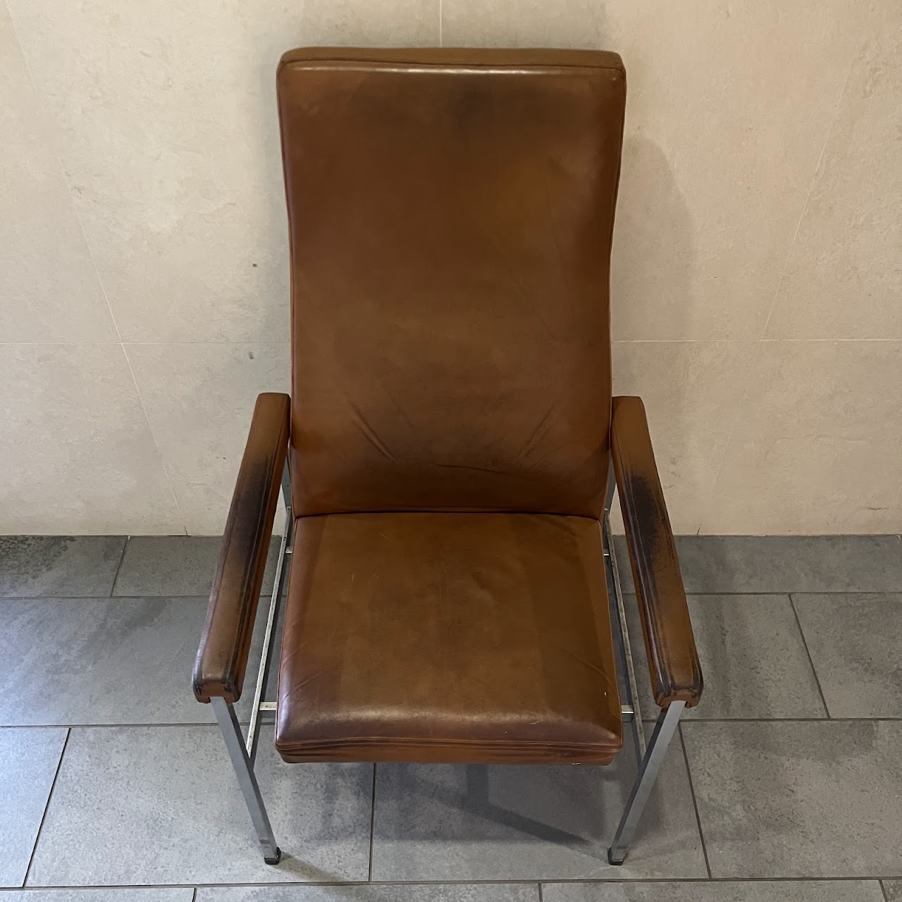 Fritz Hansen Danish Modern Leather and Steel High-Back Armchair