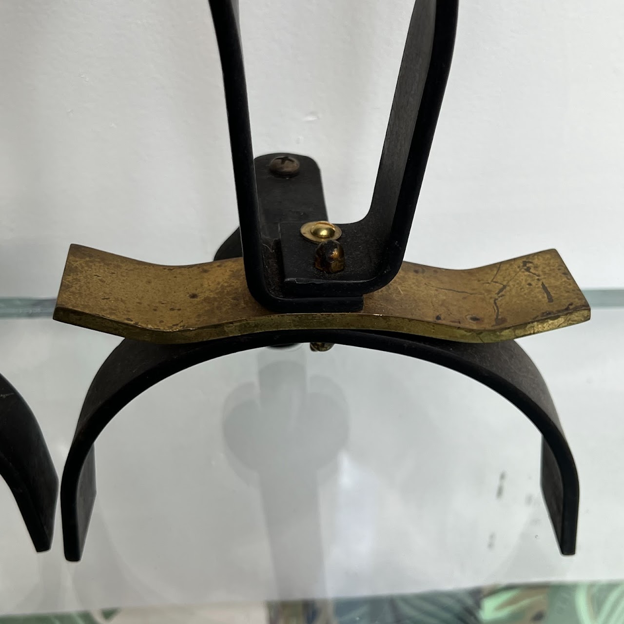 Donald Deskey Style Mid-Century Modern Iron and Brass Andiron Pair