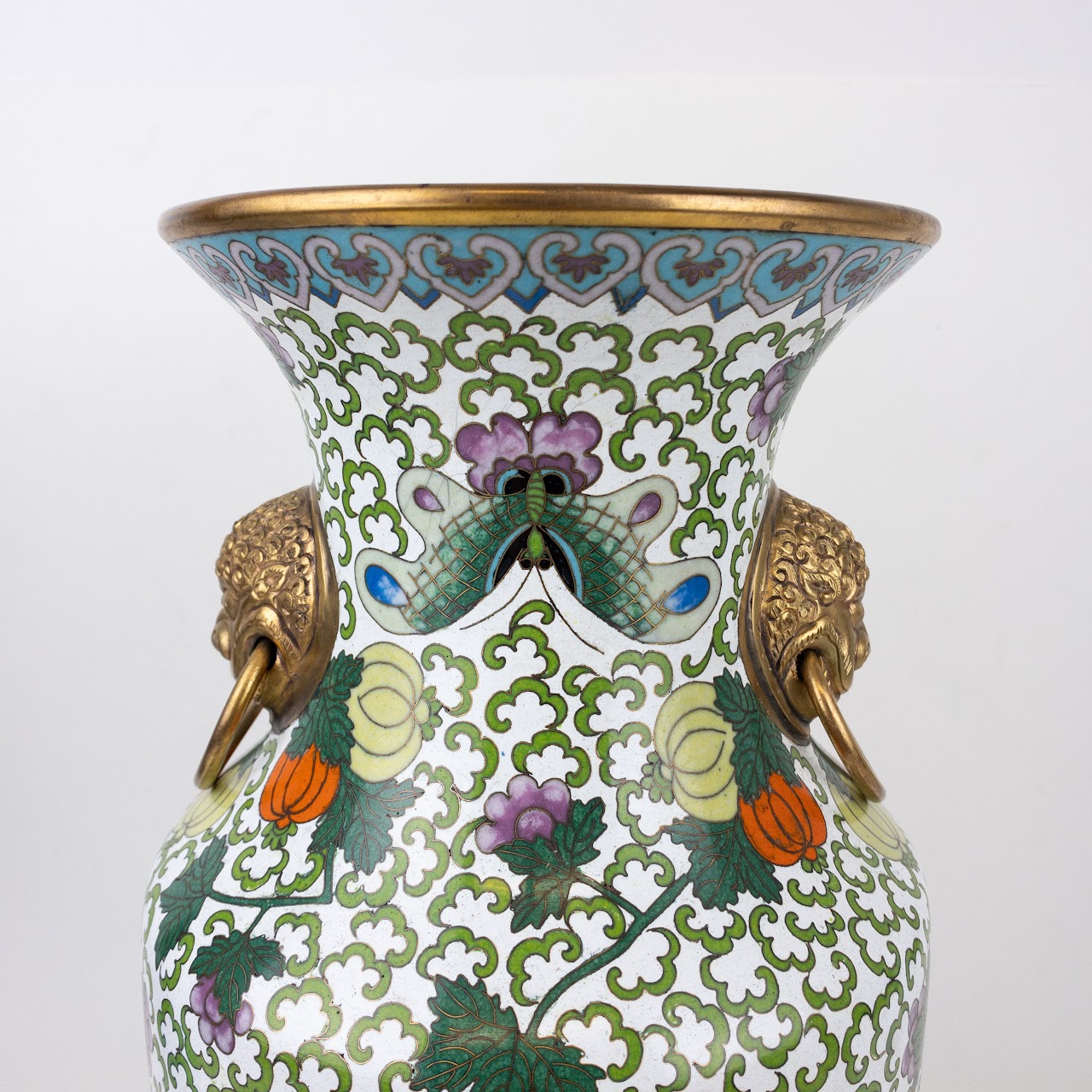 Chinese Cloisonné Large Lion Handled Vase