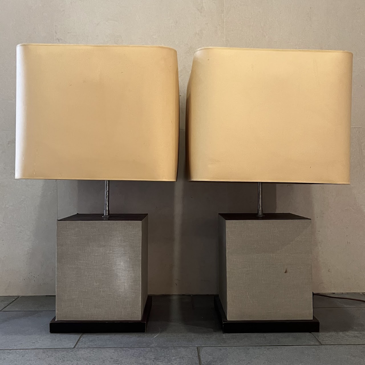 Vintage Leather and Cloth Wrapped Table Lamp Pair