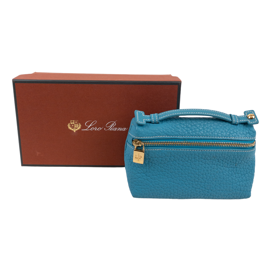 Loro Piana Turquoise Leather Zip Pouch