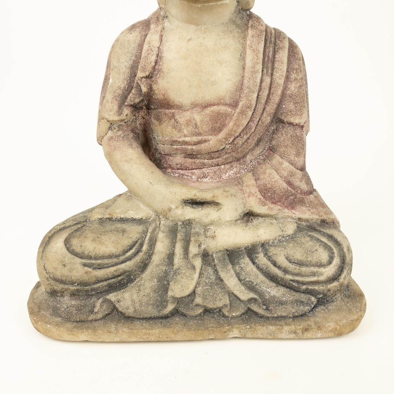 Polychrome Carved Marble Buddha Sculpture