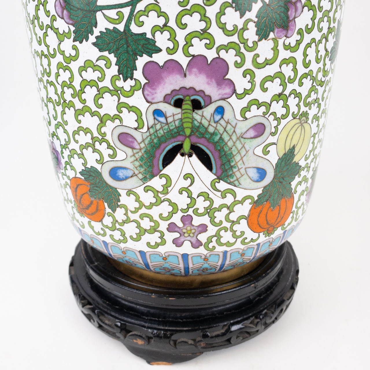 Chinese Cloisonné Large Lion Handled Vase