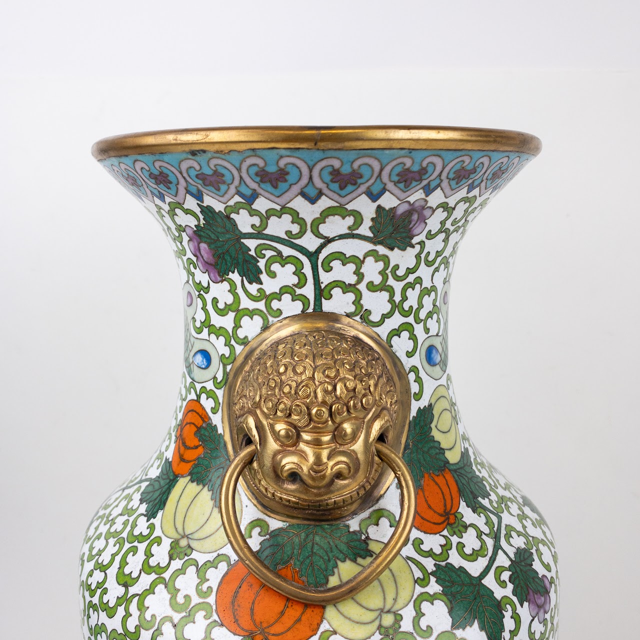 Chinese Cloisonné Large Lion Handled Vase