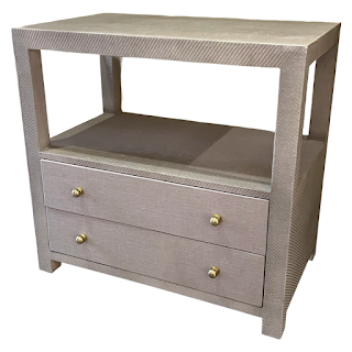 Worlds Away Hattie Gray Grasscloth Two-Drawer Side Table