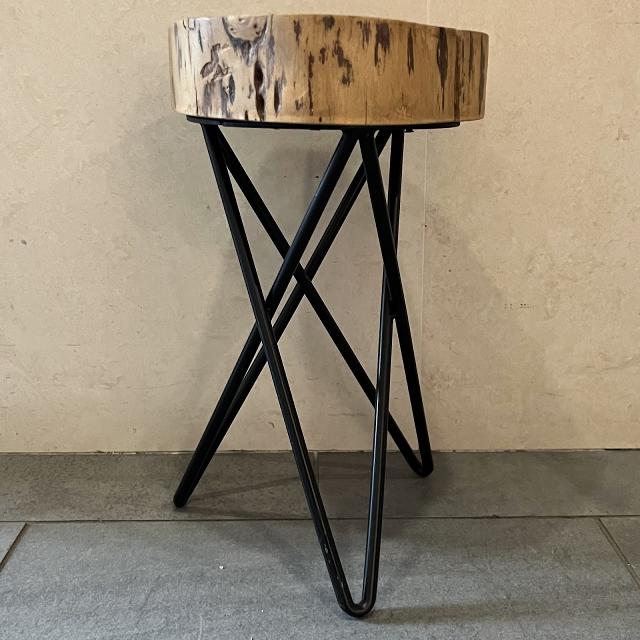 Acacia Wood Slab Top Hairpin Leg Accent Table