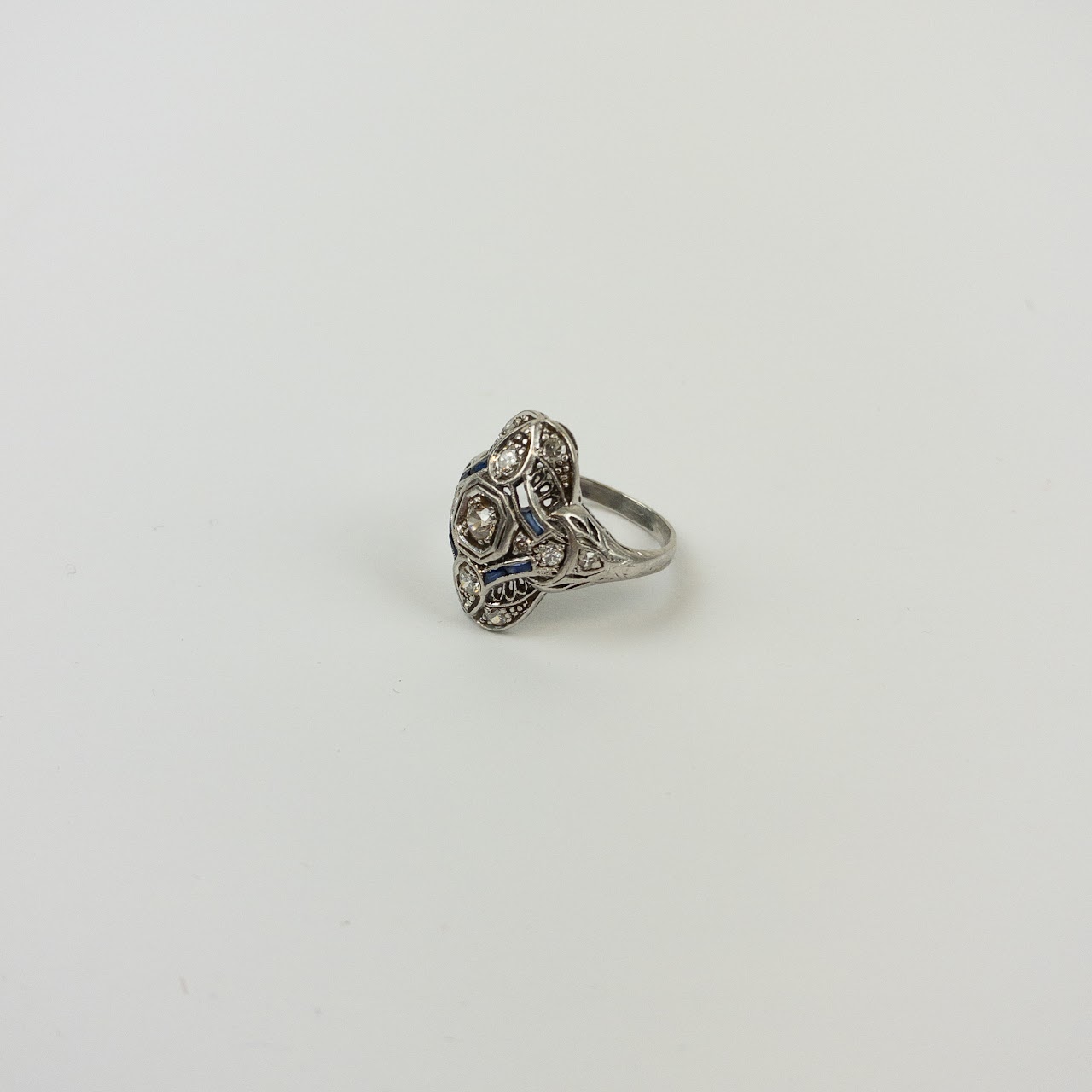 Deco Platinum and Diamond Filigree Ring