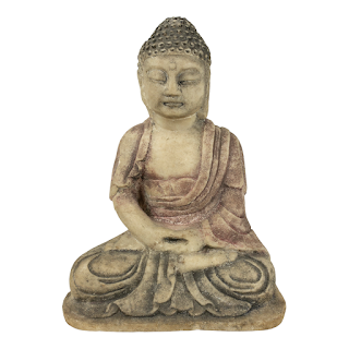 Polychrome Carved Marble Buddha Sculpture