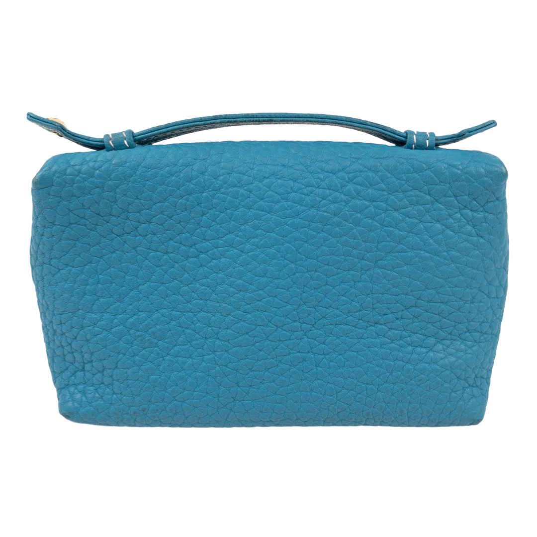 Loro Piana Turquoise Leather Zip Pouch