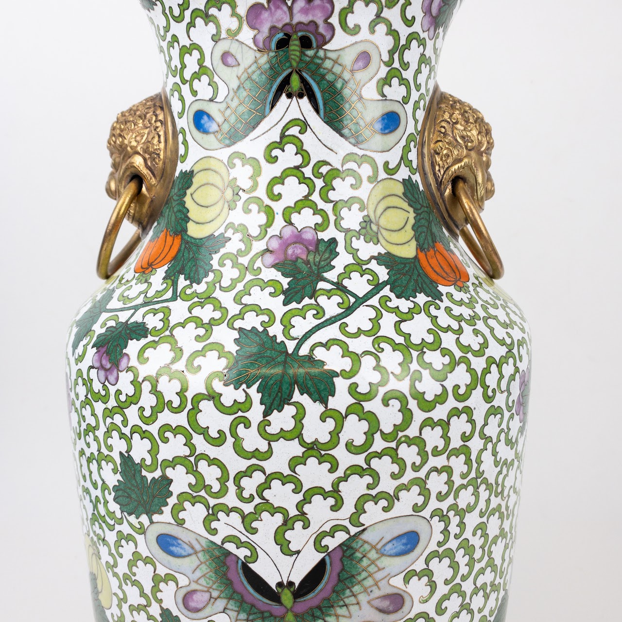 Chinese Cloisonné Large Lion Handled Vase