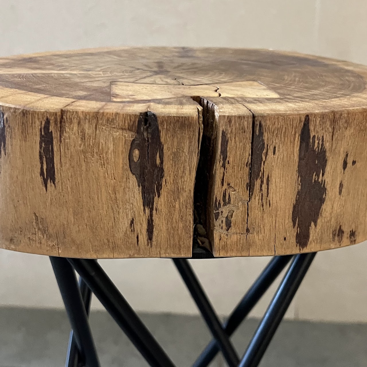 Acacia Wood Slab Top Hairpin Leg Accent Table