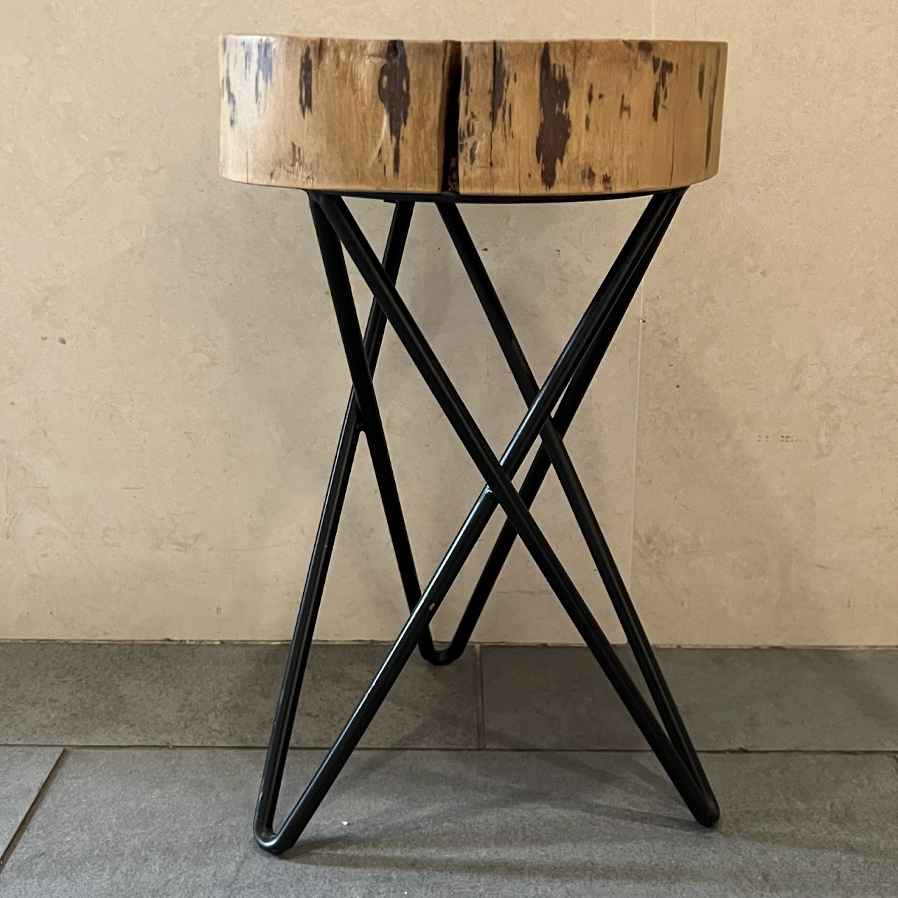 Acacia Wood Slab Top Hairpin Leg Accent Table