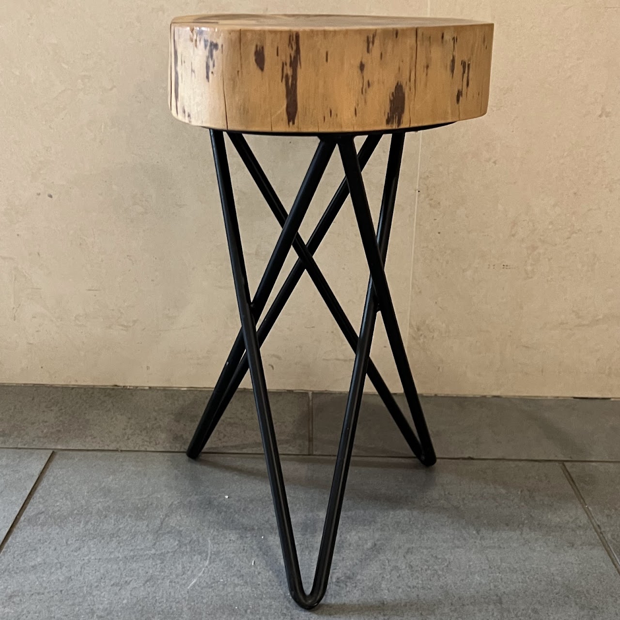 Acacia Wood Slab Top Hairpin Leg Accent Table