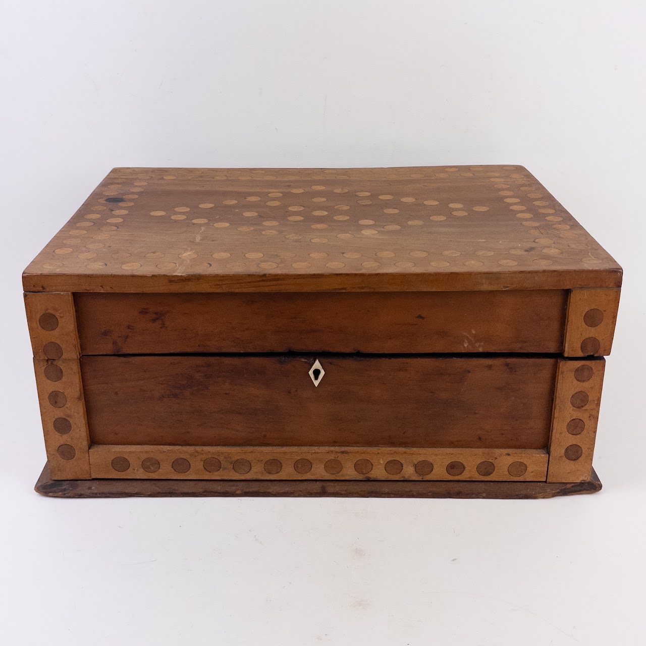 Antique Cherry Circle Inlaid Hand-Built Document Box