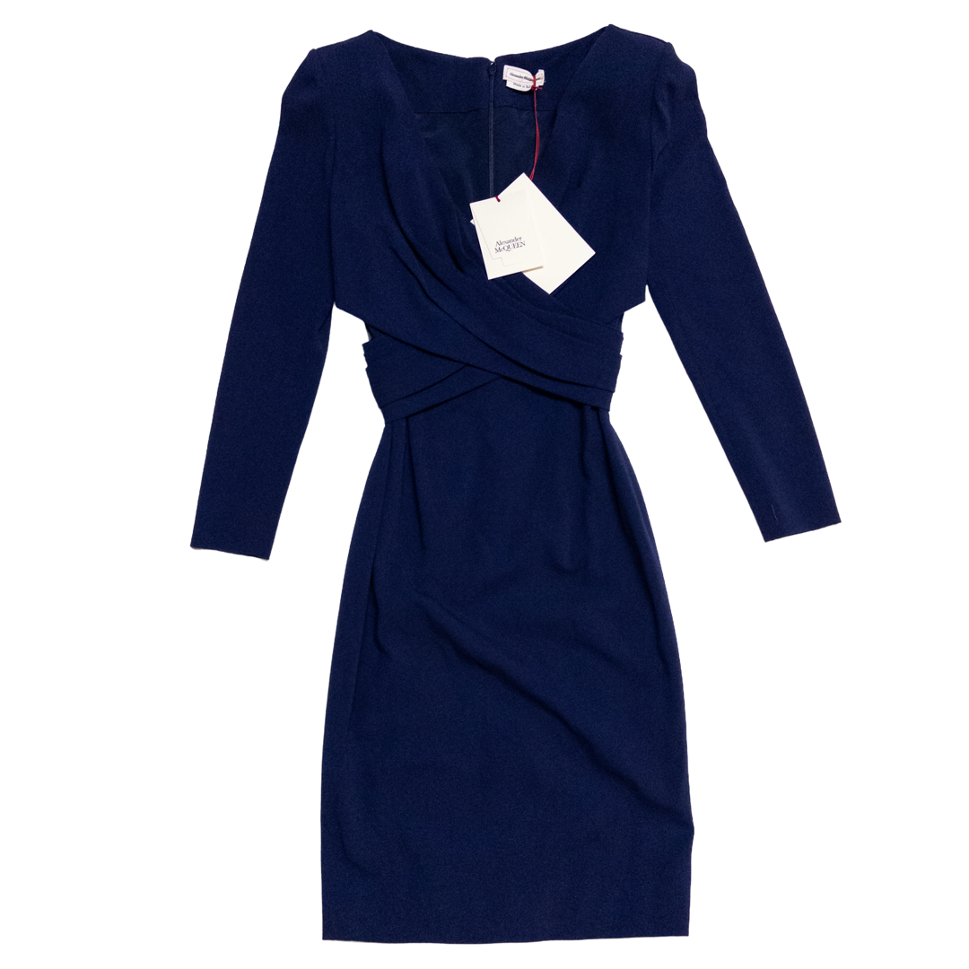 Alexander McQueen NEW Midnight Blue Crepe Wool Dress