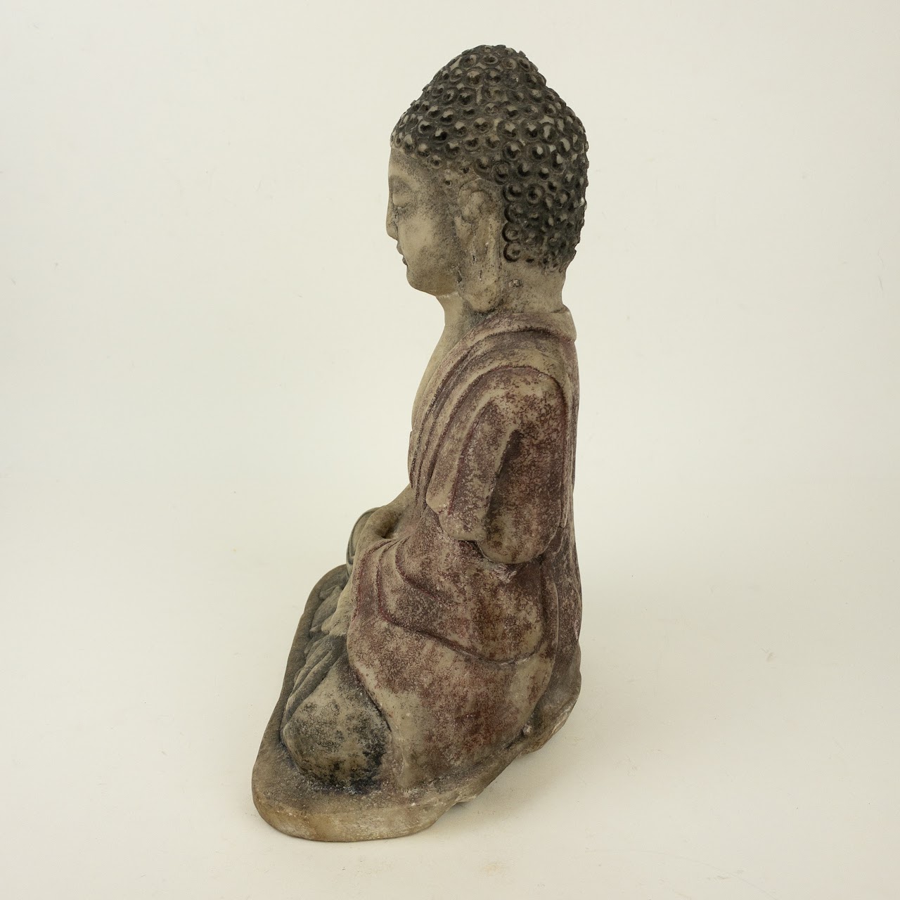 Polychrome Carved Marble Buddha Sculpture