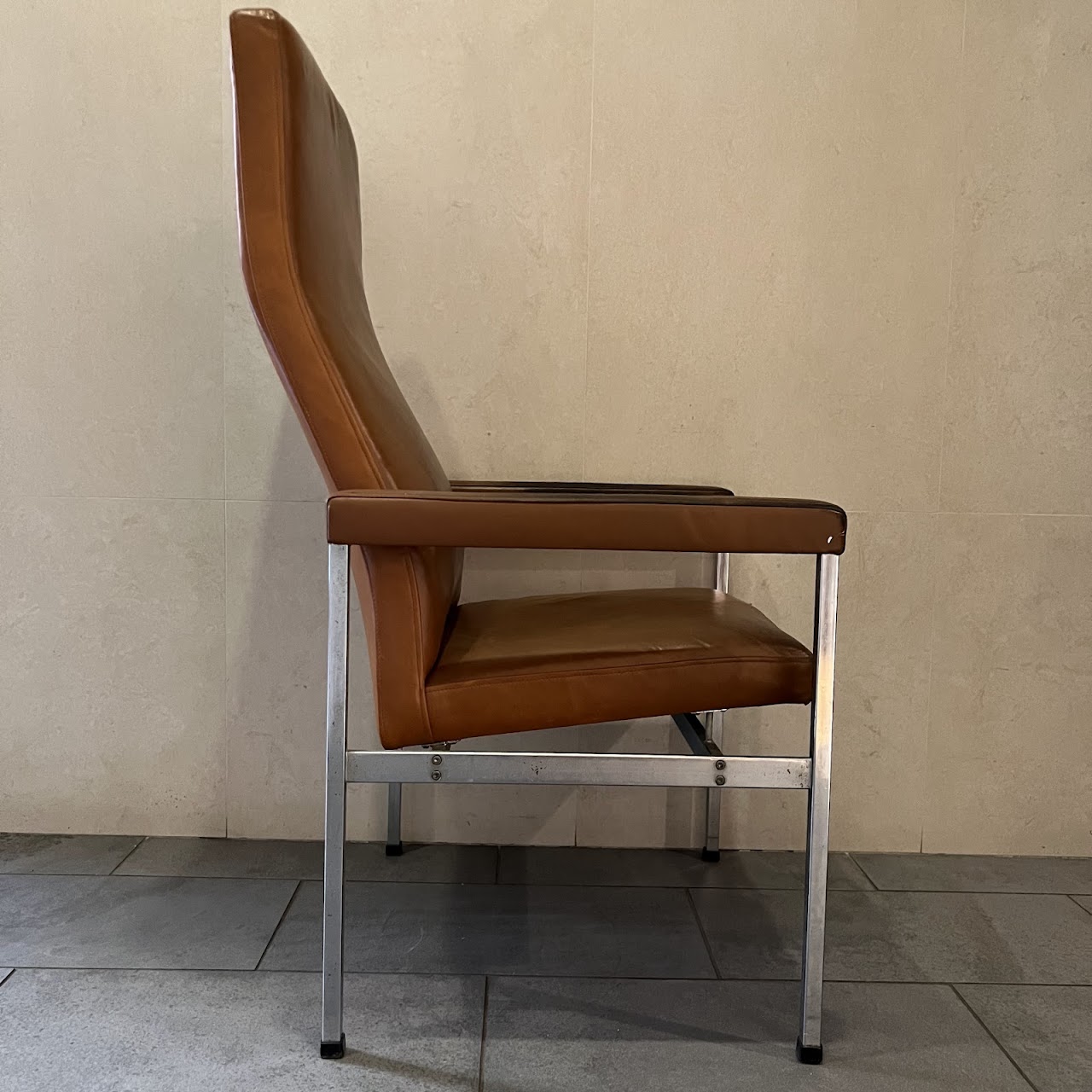 Fritz Hansen Danish Modern Leather and Steel High-Back Armchair