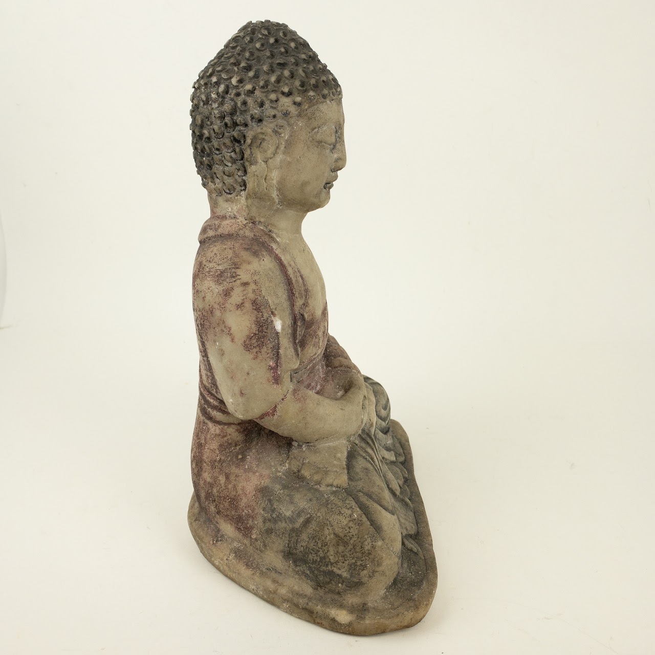 Polychrome Carved Marble Buddha Sculpture