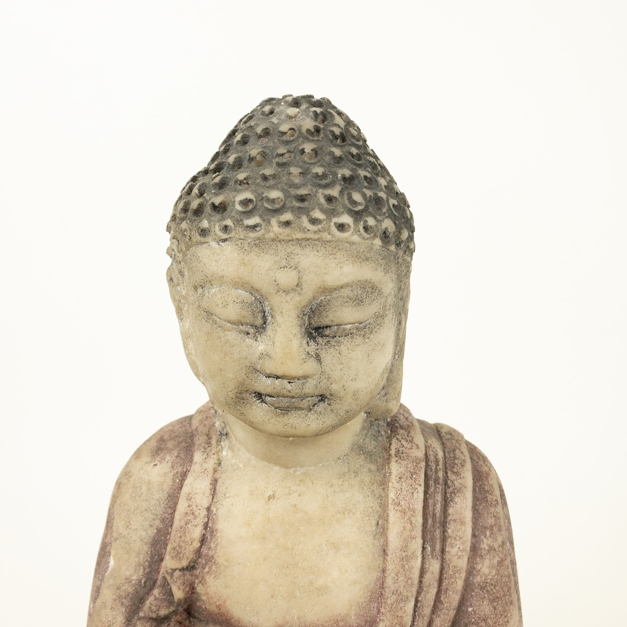 Polychrome Carved Marble Buddha Sculpture