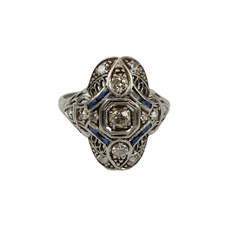 Deco Platinum and Diamond Filigree Ring