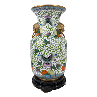 Chinese Cloisonné Large Lion Handled Vase