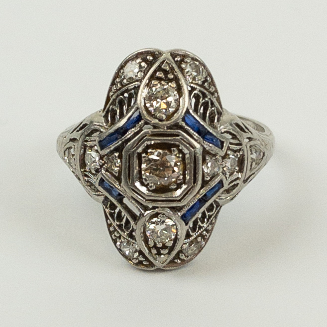 Deco Platinum and Diamond Filigree Ring