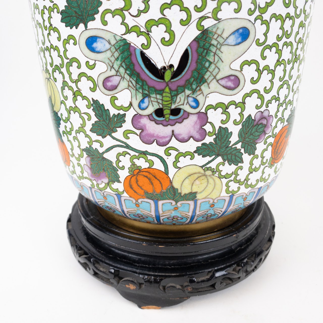 Chinese Cloisonné Large Lion Handled Vase