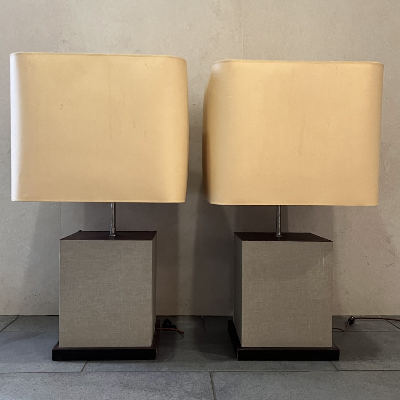 Vintage Leather and Cloth Wrapped Table Lamp Pair