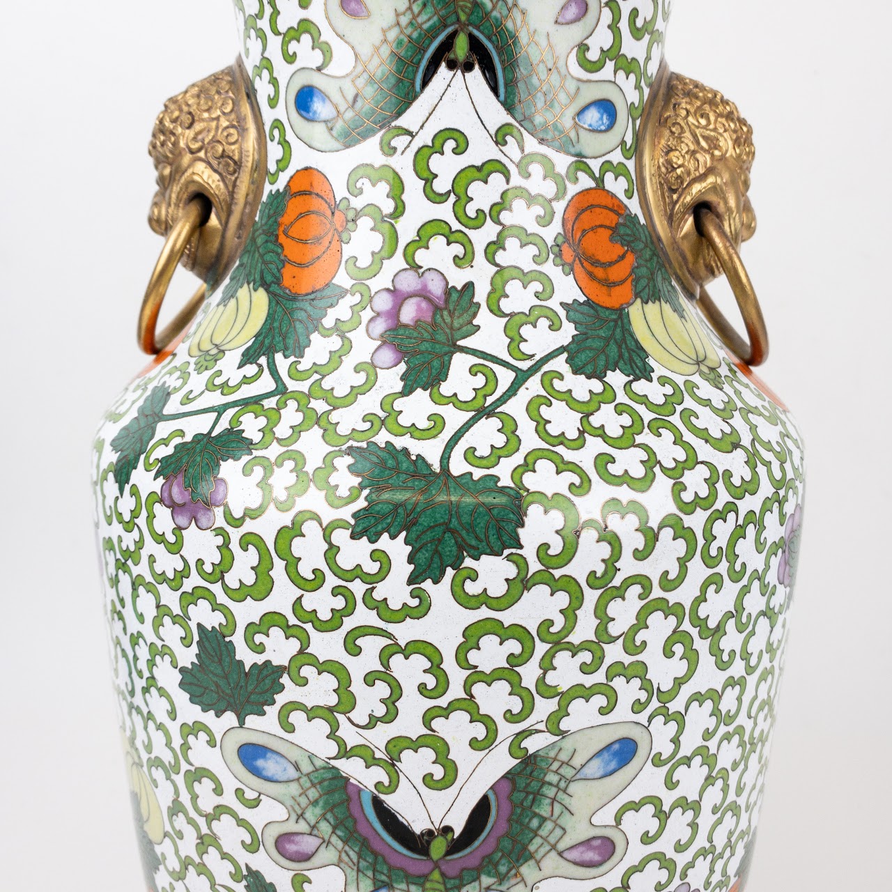 Chinese Cloisonné Large Lion Handled Vase