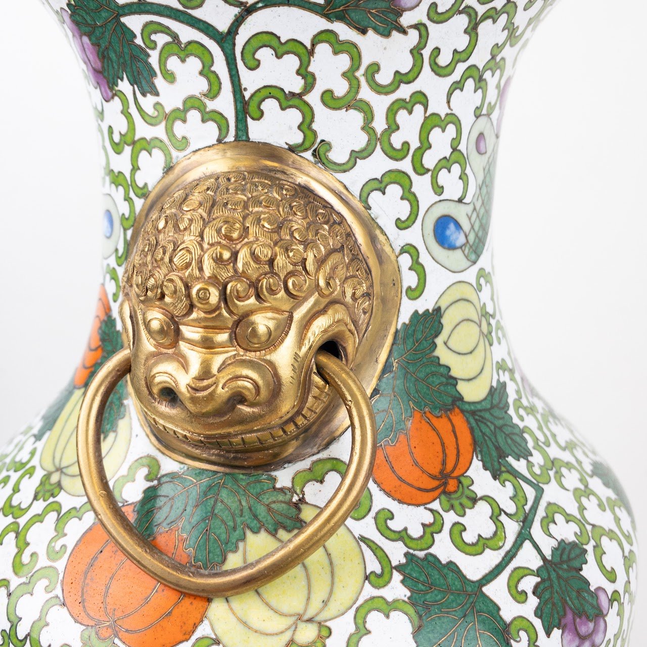 Chinese Cloisonné Large Lion Handled Vase