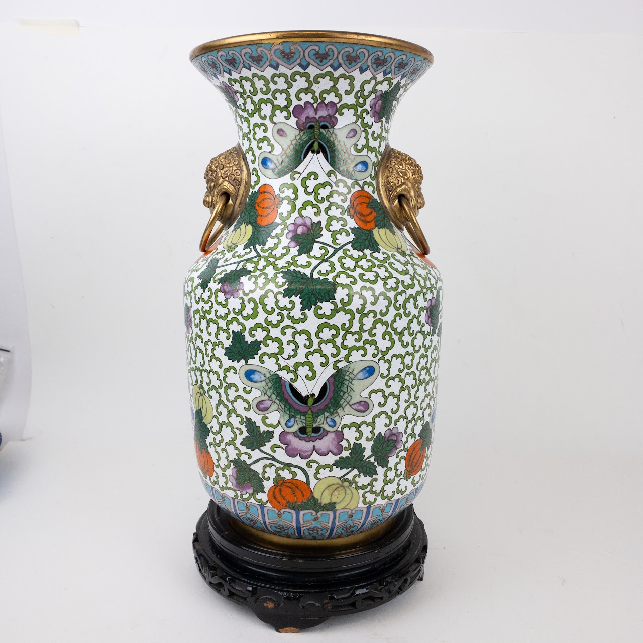 Chinese Cloisonné Large Lion Handled Vase