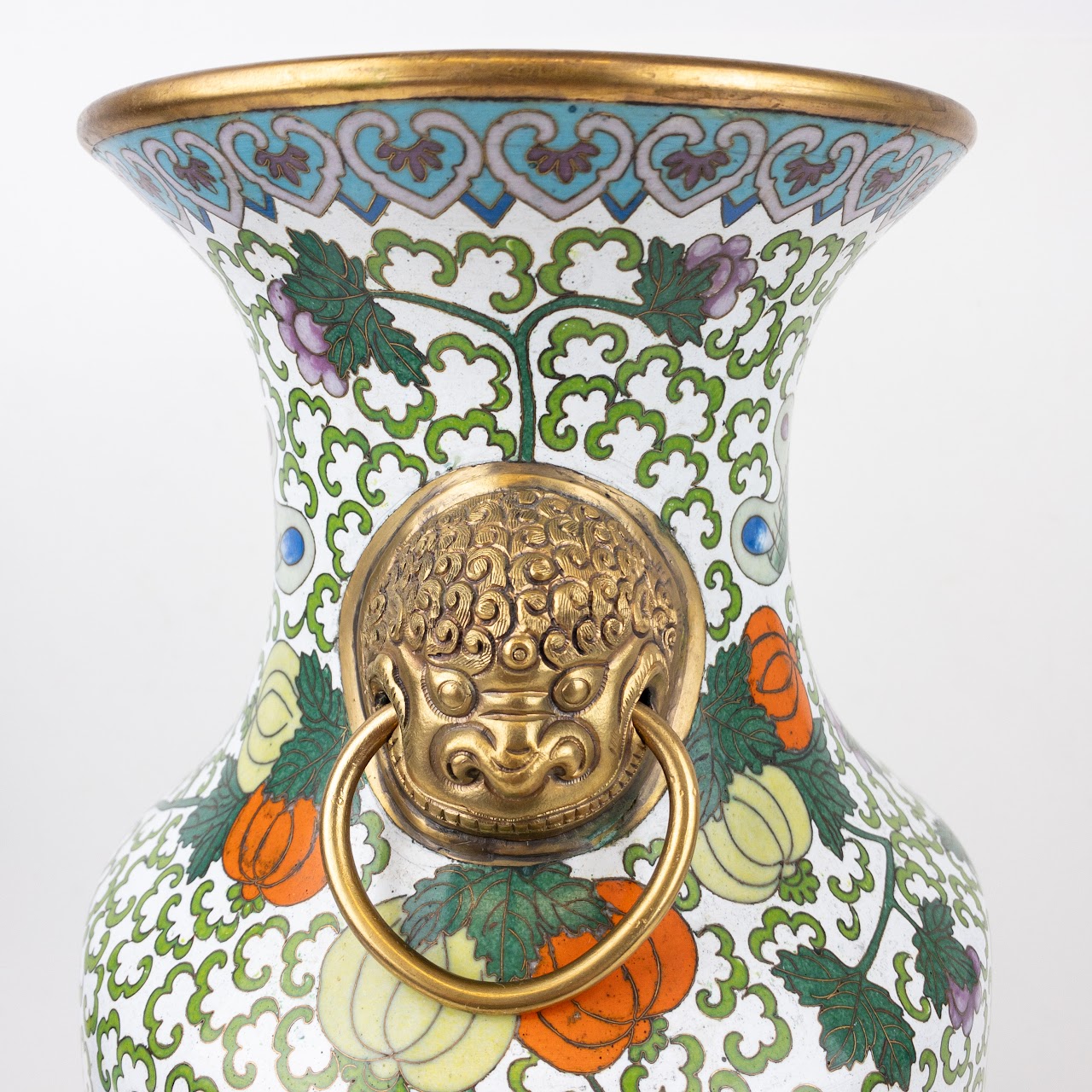 Chinese Cloisonné Large Lion Handled Vase