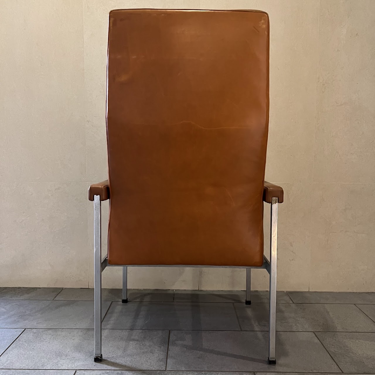 Fritz Hansen Danish Modern Leather and Steel High-Back Armchair