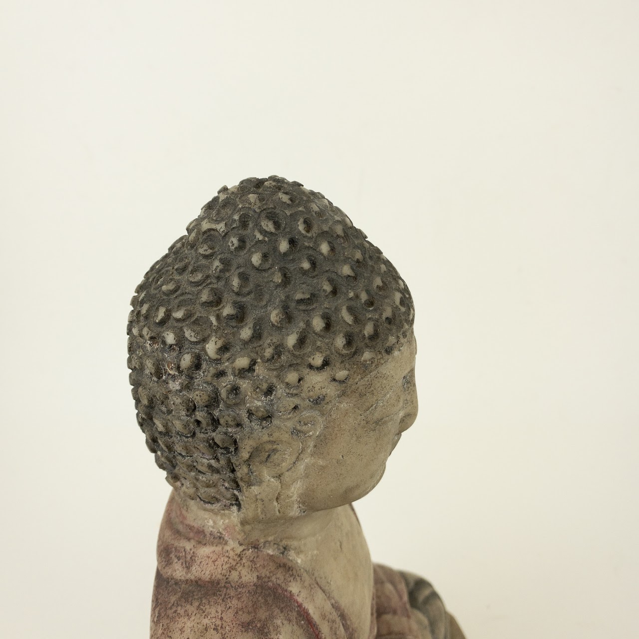 Polychrome Carved Marble Buddha Sculpture