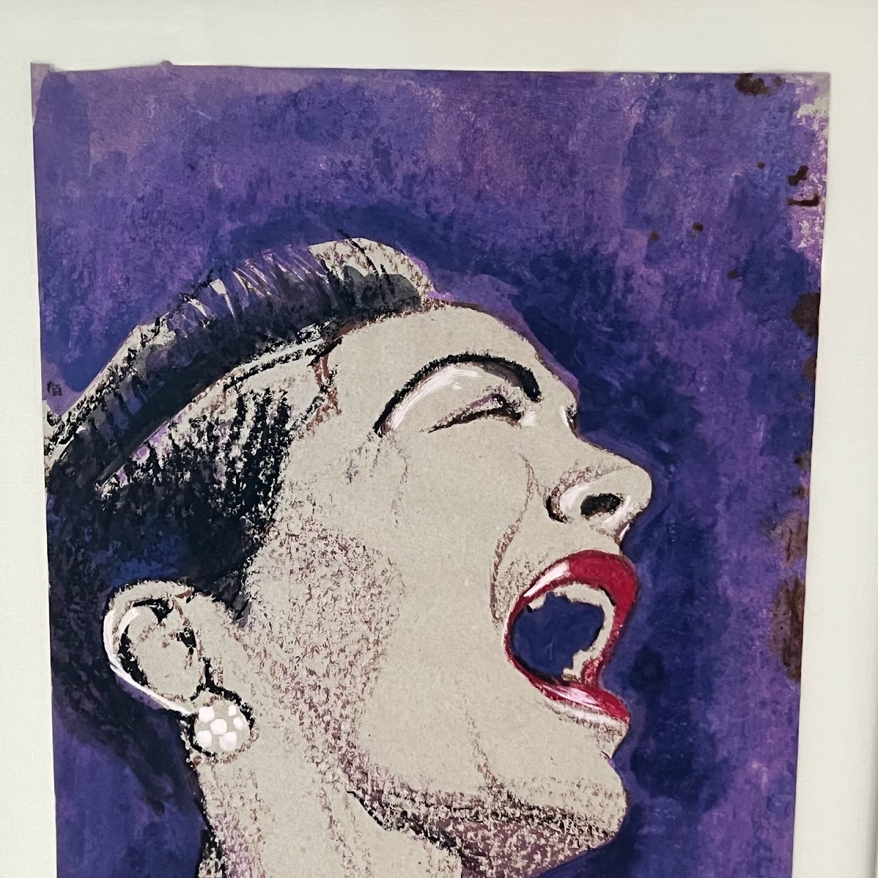 K. Maxwell Signed Billie Holiday Watercolor and Pastel Drawing